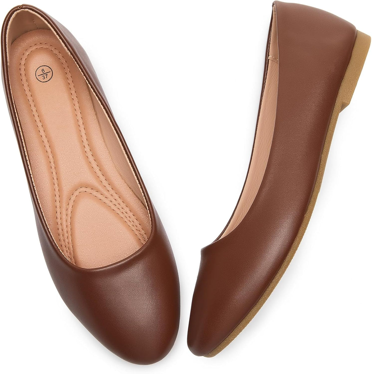 Women's Faux Leather Ballet Flats - Non Slip Low Heel Slip On Loafers for Teaching and Business Casual Days - 7