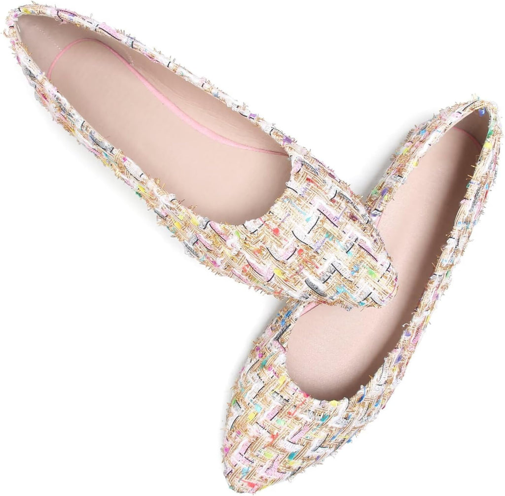 Women's Suede Pointed Toe Ballet Flats - Dressy Slip On Ballerina Walking Shoes for Office and Casual Wear - 6