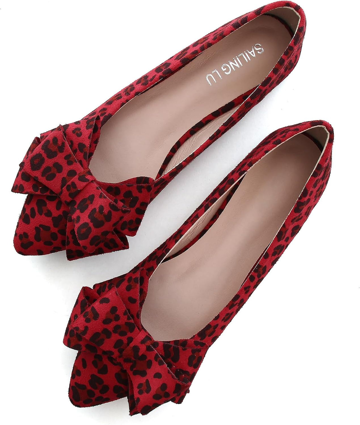 Women's Suede Bow Ballet Flats - Pointed Toe Slip On Moccasin Style Shoes for Work and Casual Wear - 6