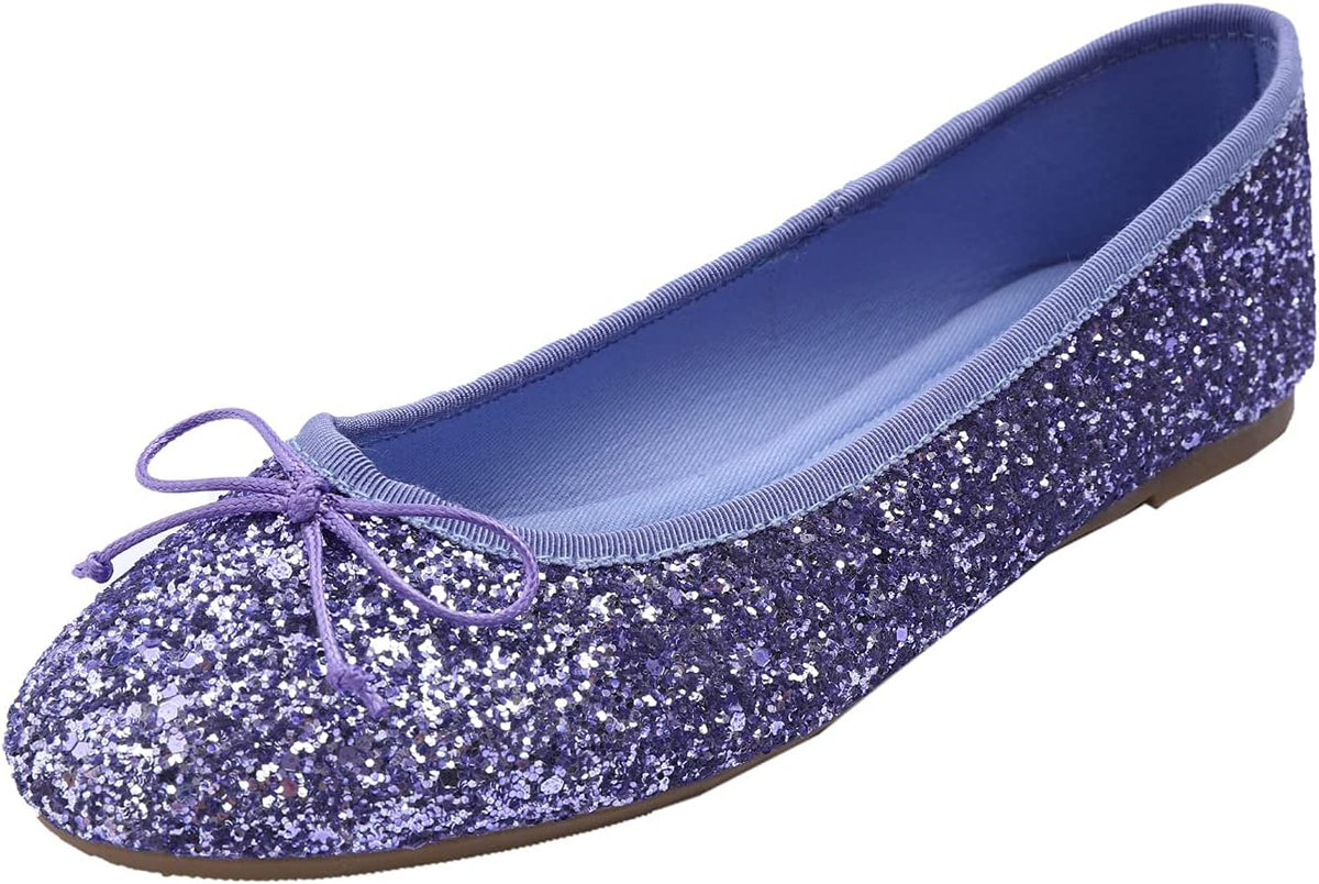 Women's Patent Ballet Flats - Memory Foam Cushioned Slip On Dress Shoes in Glitter and Solid Finishes - Burgundy