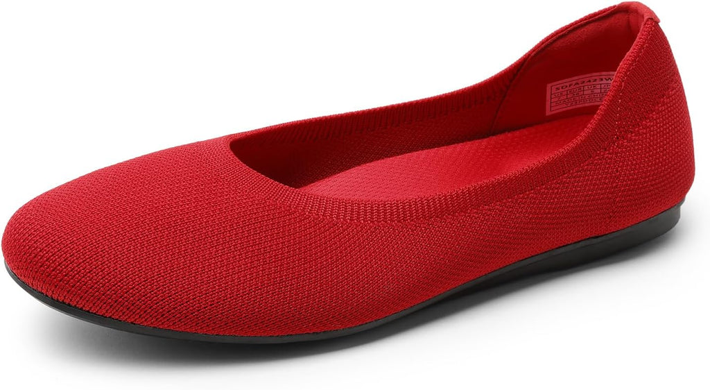 Women's Knit Ballet Flats - Round Toe Slip On Office Shoes, Flexible and Packable for Daily Walking and Travel - 6 Wide