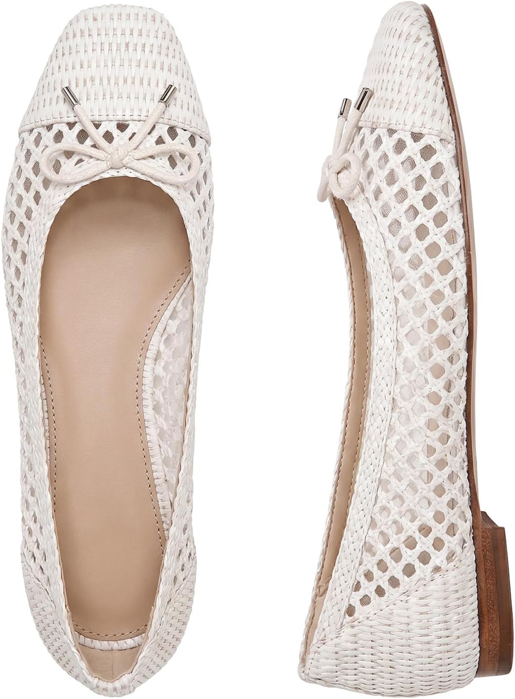 Women's Woven Raffia Ballet Flats - Square Toe Slip On Dress Shoes with Bow for Summer and Holiday Wear - 6