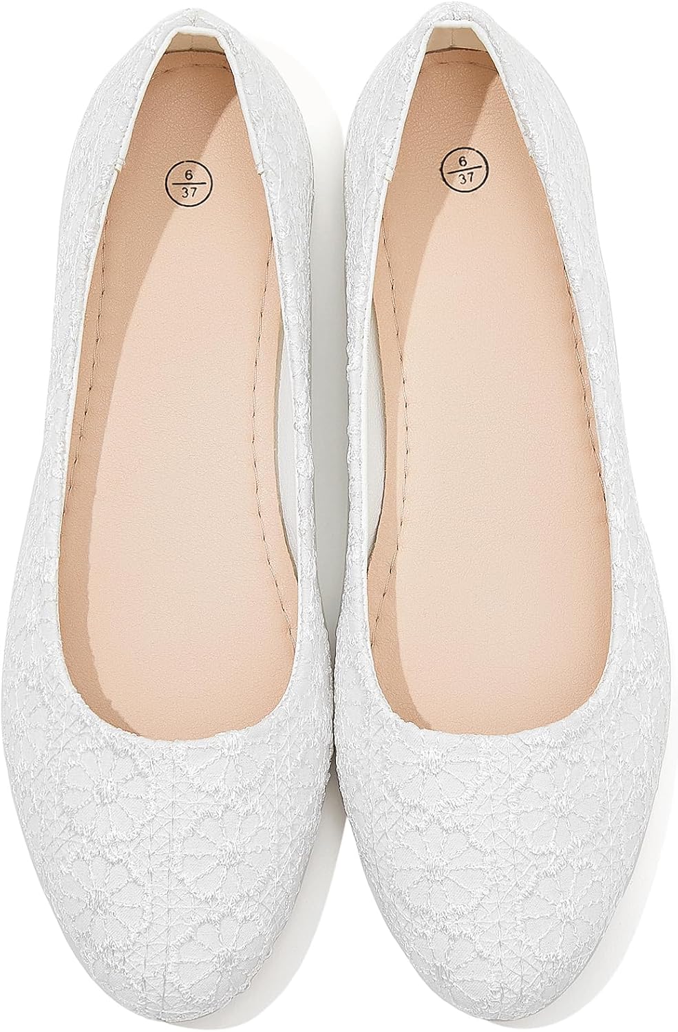 Women's Lace Ballet Flats - Round Toe Foldable Slip On Shoes with Cushioned Insole for Weddings and Work - 6