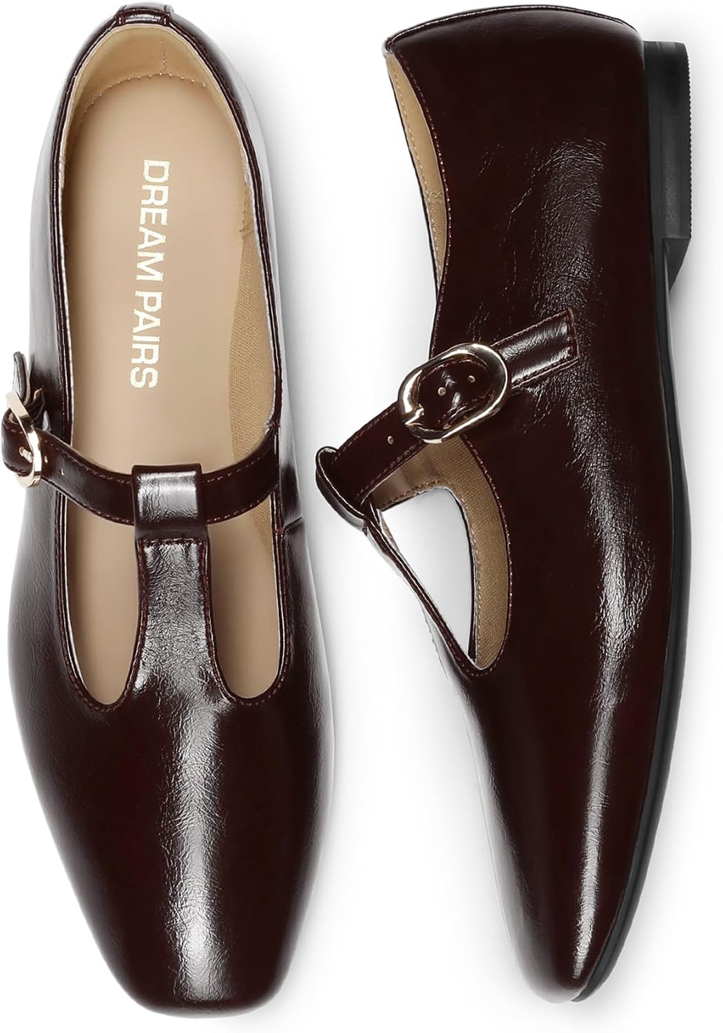 Women's T-Strap Mary Jane Flats - Adjustable Buckle Dress Shoes for Work, Parties and Evenings Out - 6