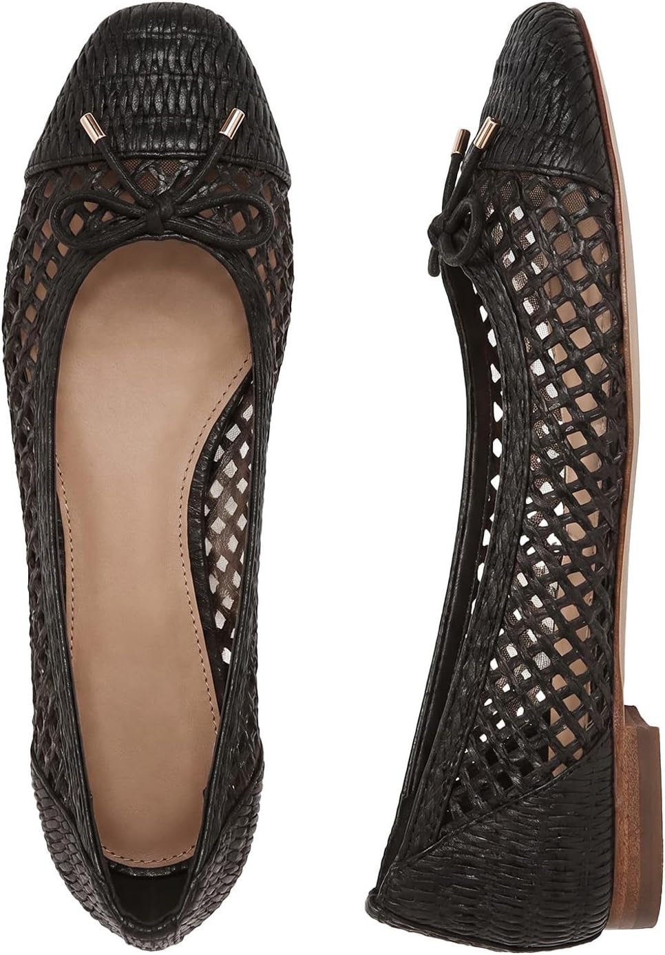 Women's Woven Raffia Ballet Flats - Square Toe Slip On Dress Shoes with Bow for Summer and Holiday Wear - 7