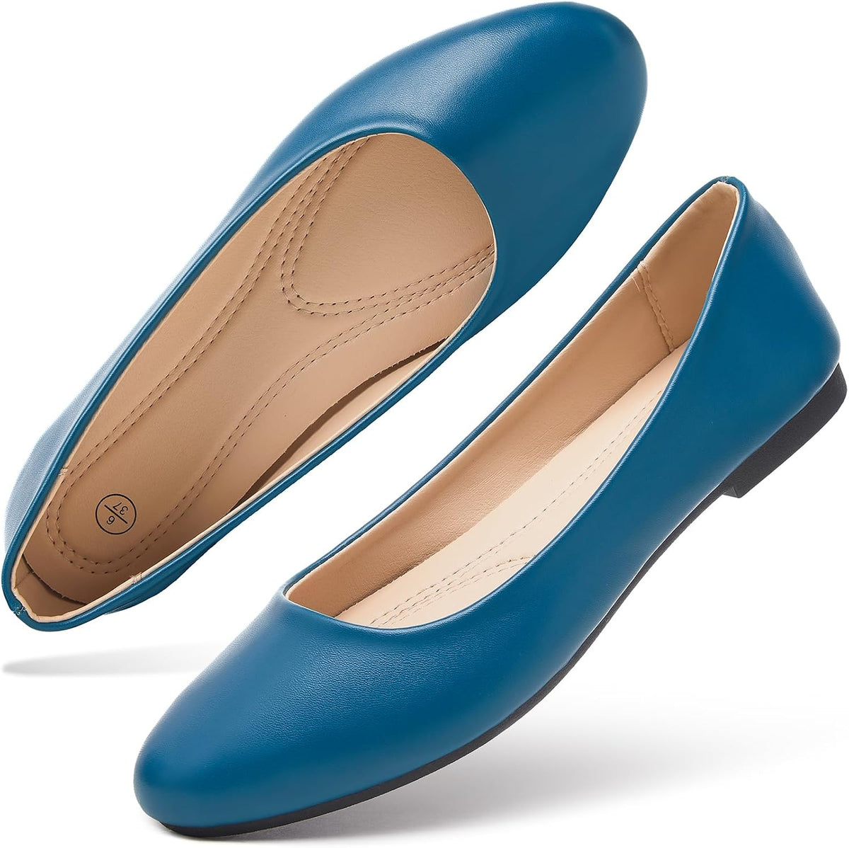 Women's Faux Leather Ballet Flats - Slip On Round Toe Dress Shoes for Office Days and Weekend Errands - 6