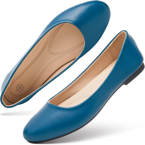 Women's Faux Leather Ballet Flats - Slip On Round Toe Dress Shoes for Office Days and Weekend Errands - 6