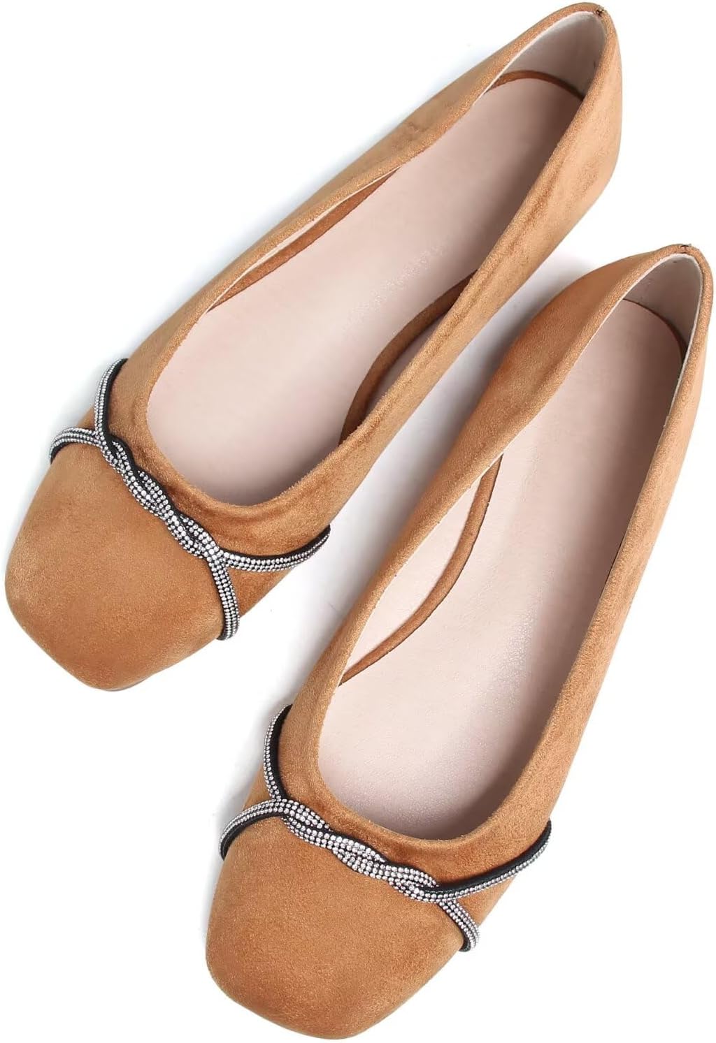 Women's Pointed Toe Ballet Flats with Chain and Rhinestone Trim - Slip On Dress Shoes for Office and Parties - 8 (22)
