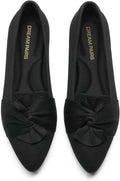 Women's Pointed Toe Knit Ballet Flats with Bow - Arch Support Slip On Shoes for Business and Office Walking - 6