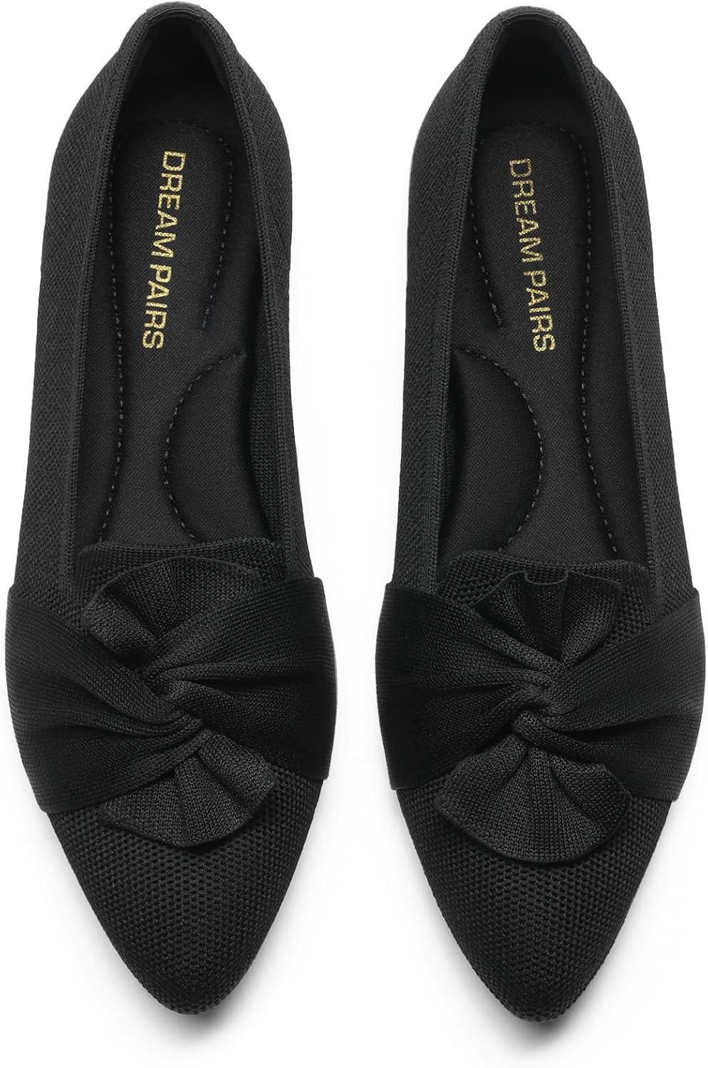 Women's Pointed Toe Knit Ballet Flats with Bow - Arch Support Slip On Shoes for Business and Office Walking - 6