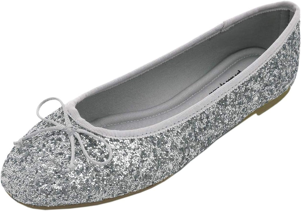 Women's Patent Ballet Flats - Memory Foam Cushioned Slip On Dress Shoes in Glitter and Solid Finishes - Glitter Night Bl