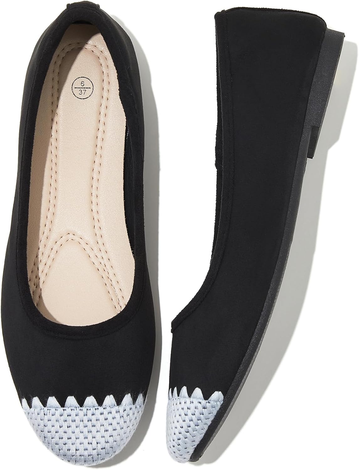 Women's Faux Leather Ballet Flats - Non Slip Low Heel Slip On Loafers for Teaching and Business Casual Days - 6