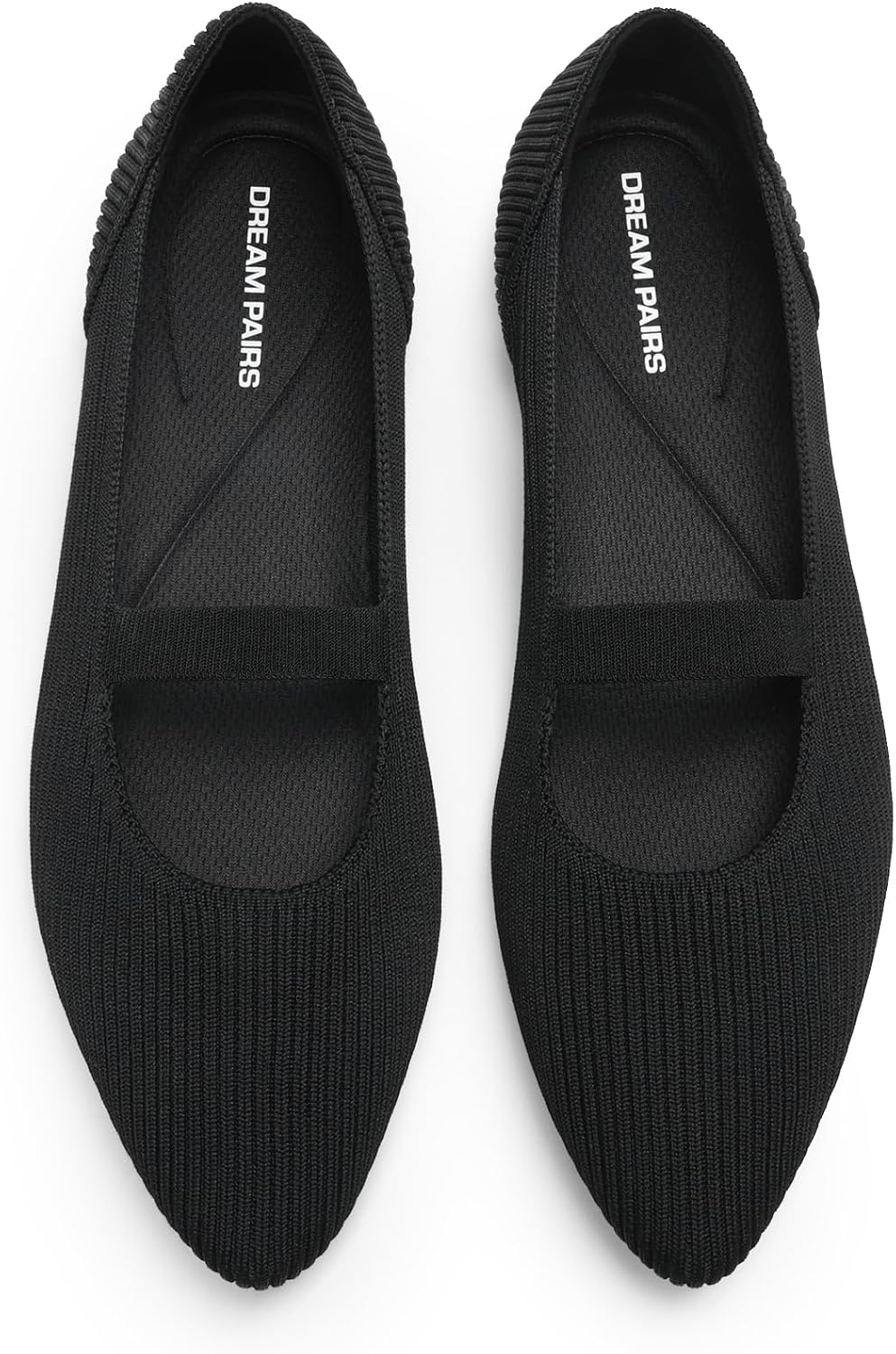Women's Pointed Toe Mary Jane Flats - Machine Washable Knit Slip On Dress Shoes with Cushioned Insoles - 6