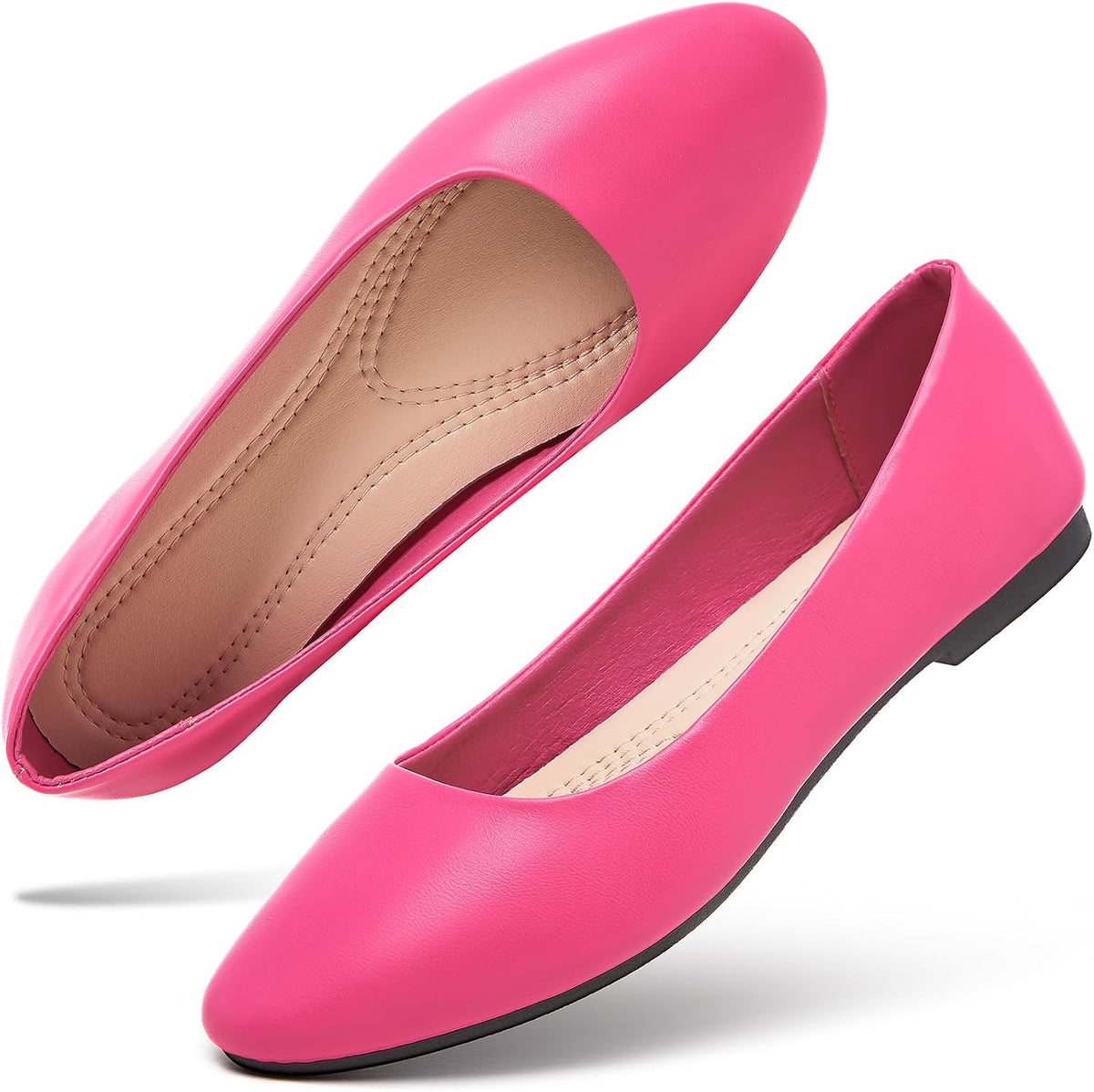 Women's Faux Leather Ballet Flats - Slip On Round Toe Dress Shoes for Office Days and Weekend Errands - 7