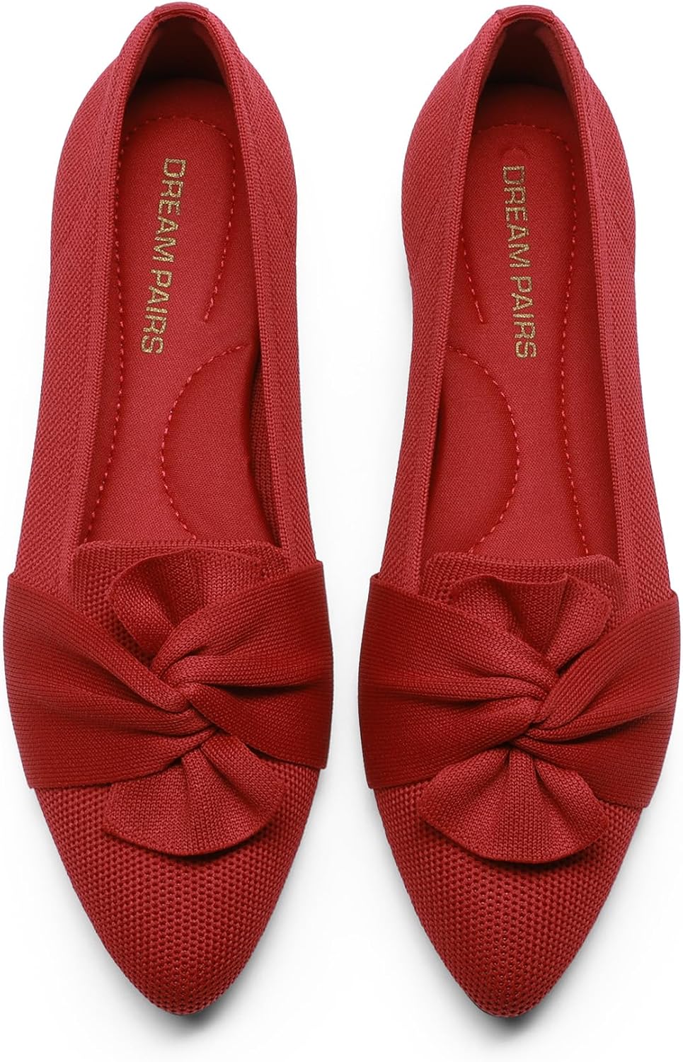 Women's Pointed Toe Knit Ballet Flats with Bow - Arch Support Slip On Shoes for Business and Office Walking - 6