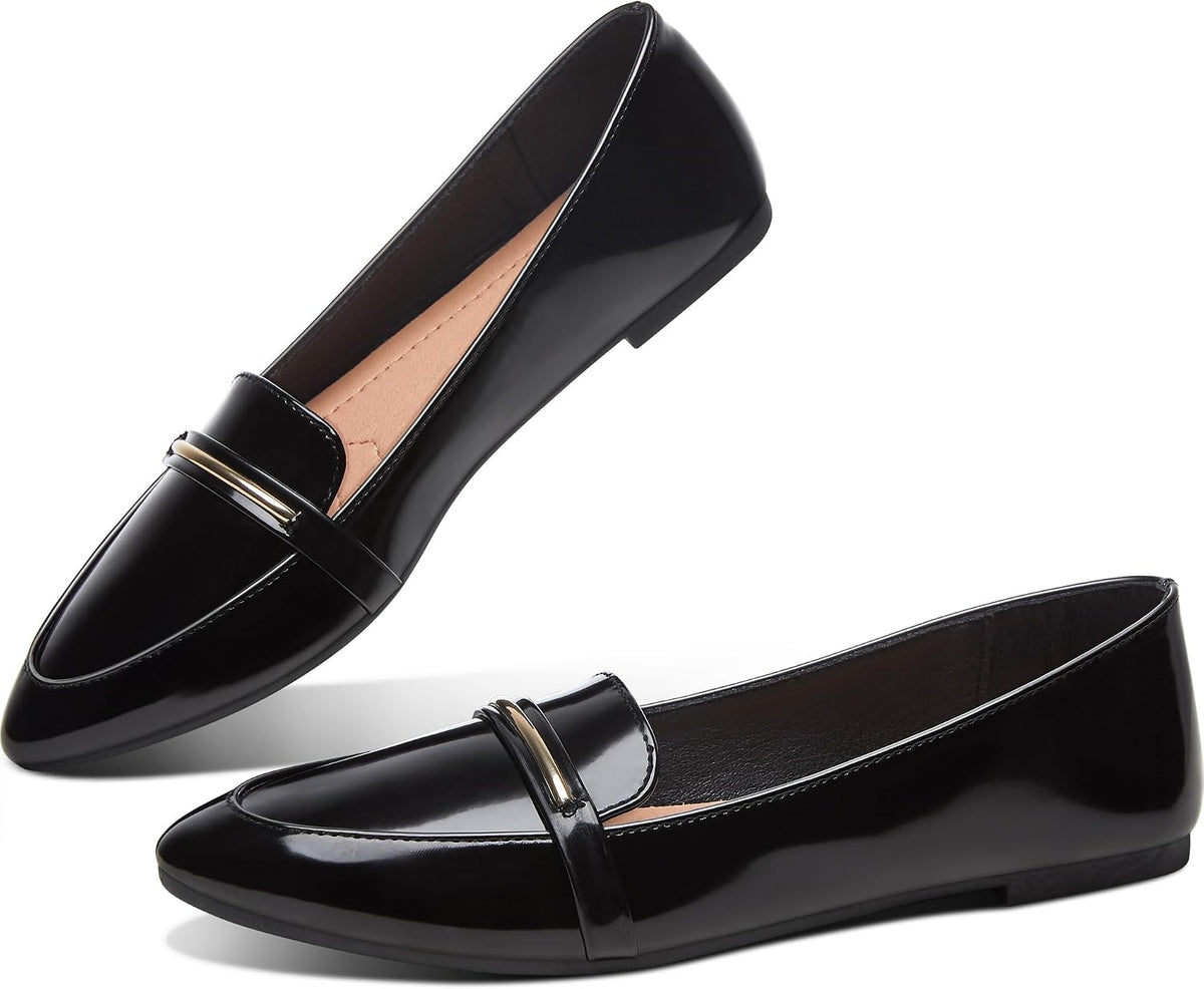Women's Pointed Toe Penny Loafers - Faux Suede Flat Slip On Work Shoes for Office and Business Casual - 7
