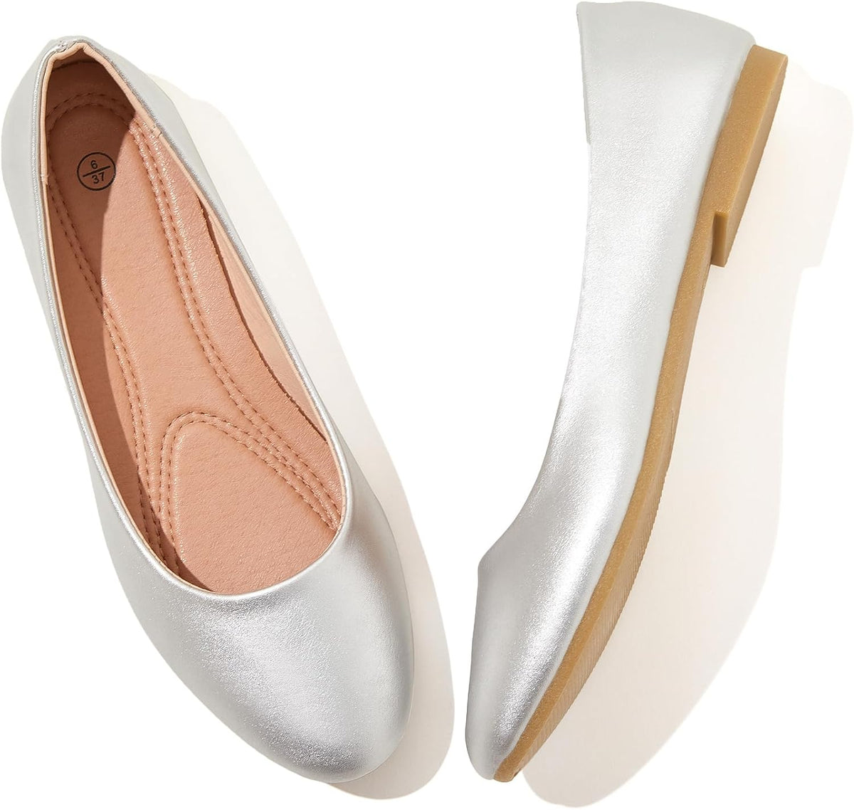 Women's Faux Leather Ballet Flats - Non Slip Low Heel Slip On Loafers for Teaching and Business Casual Days - 6