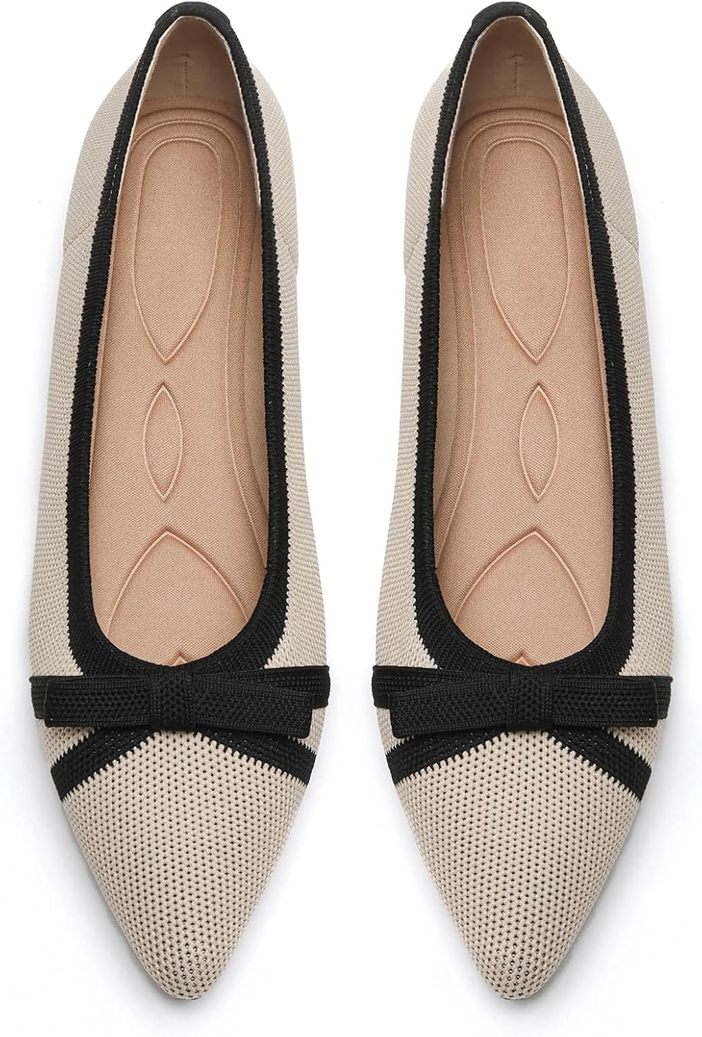 Women's Pointed Toe Knit Ballet Flats - Foldable Slip On Office Shoes with Built In Arch Support - 6