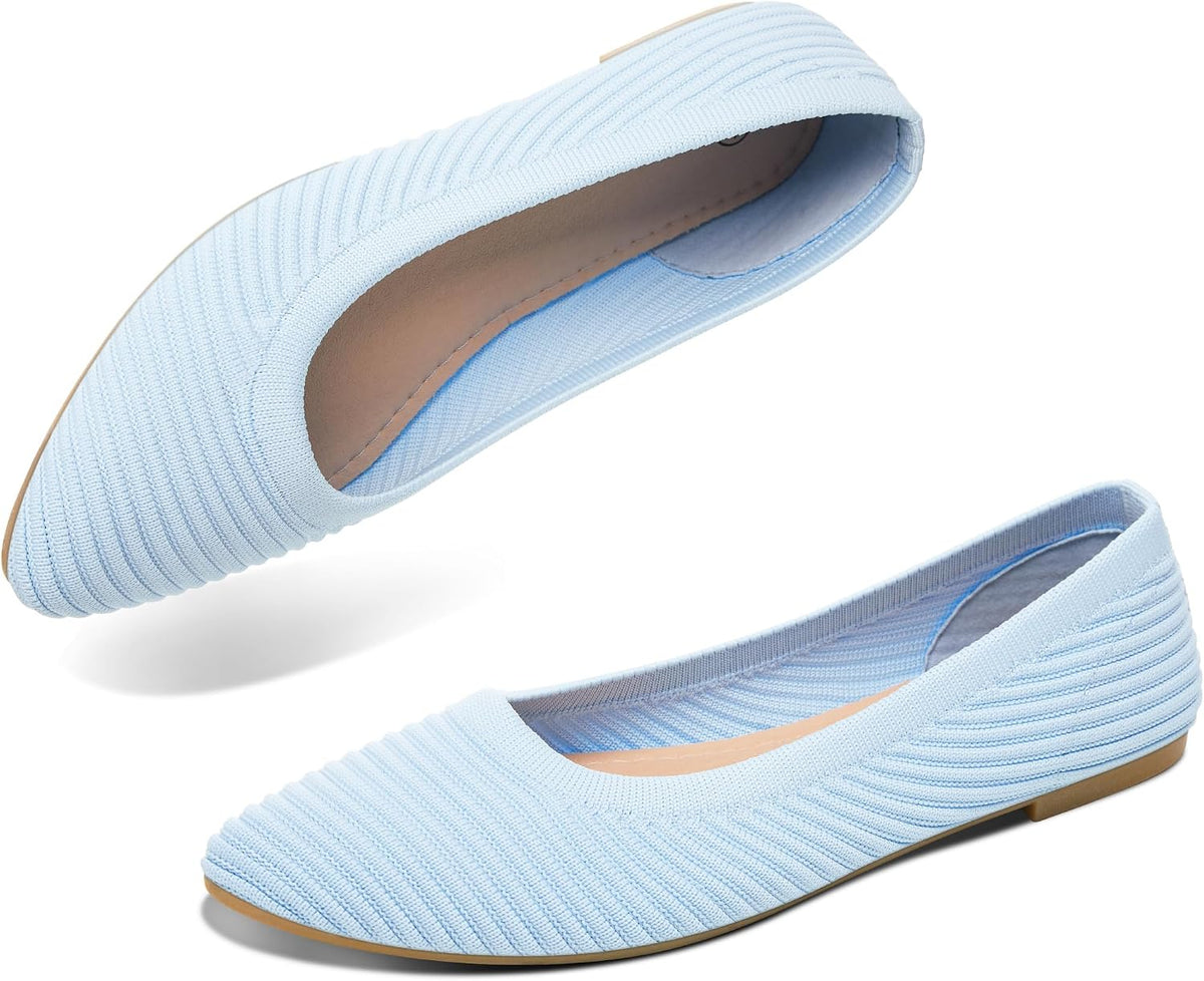 Women's Knit Ballerina Flats - Pointed Toe Soft Slip On Dress Shoes for Walking and Casual Office Wear - 6
