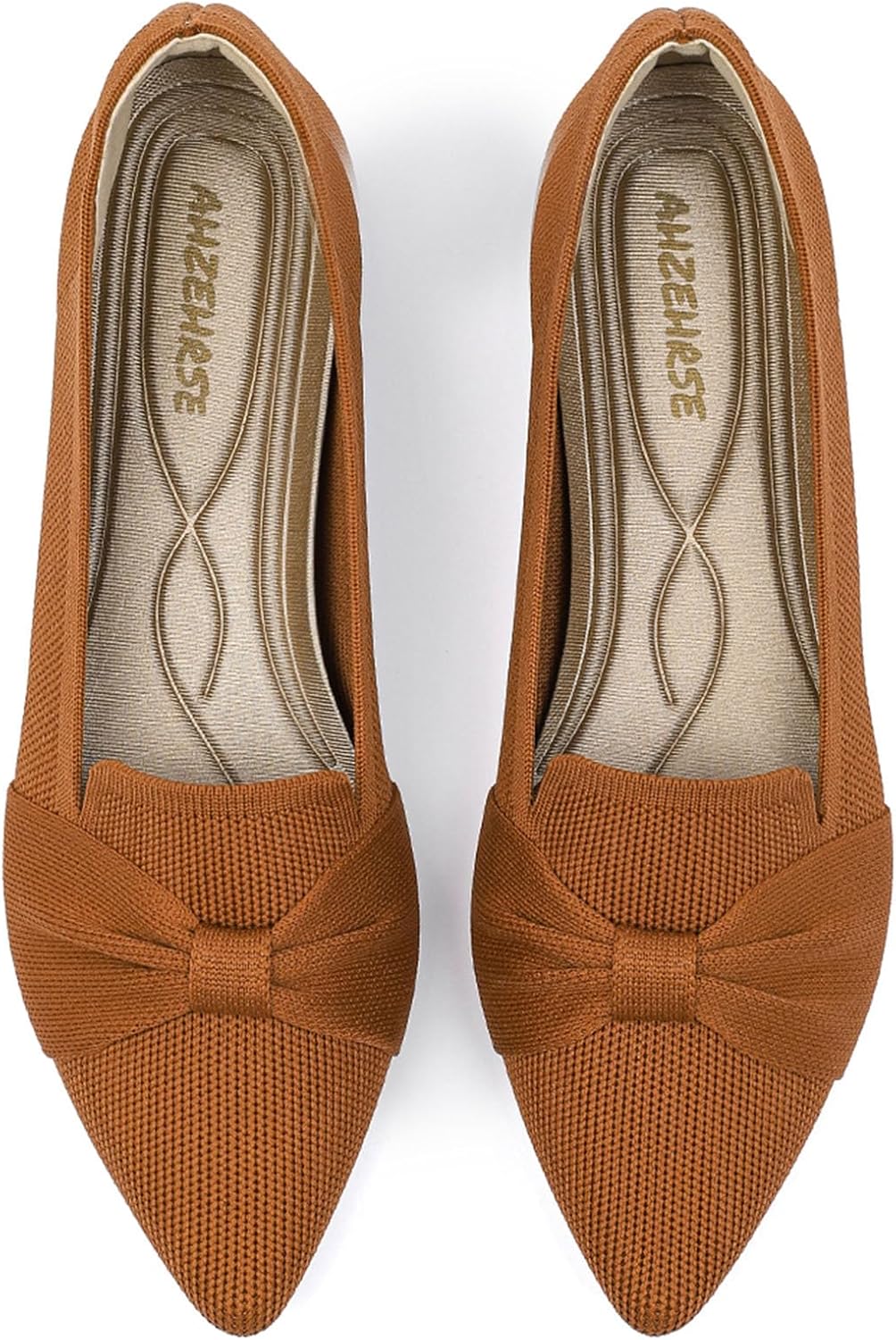 Women's Classic Pointed Toe Ballet Flats - Knit Dressy Bow Slip On Shoes for Office and Everyday Wear - 7 (7)