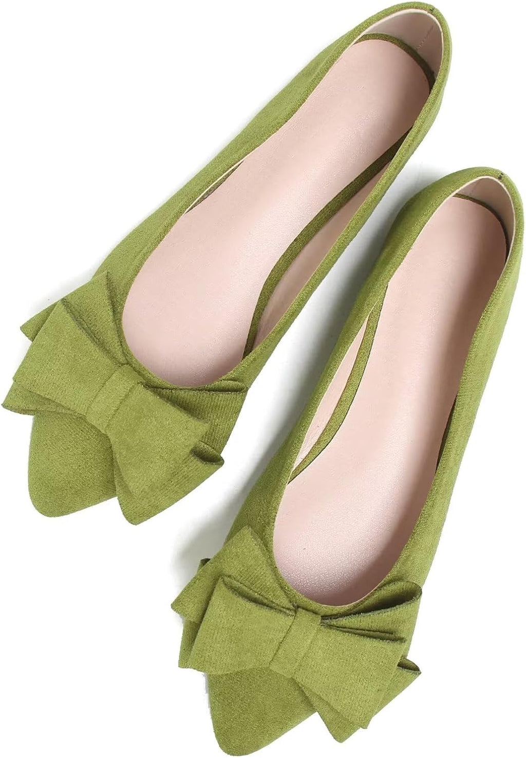 Women's Suede Bow Ballet Flats - Pointed Toe Slip On Moccasin Style Shoes for Work and Casual Wear - 8