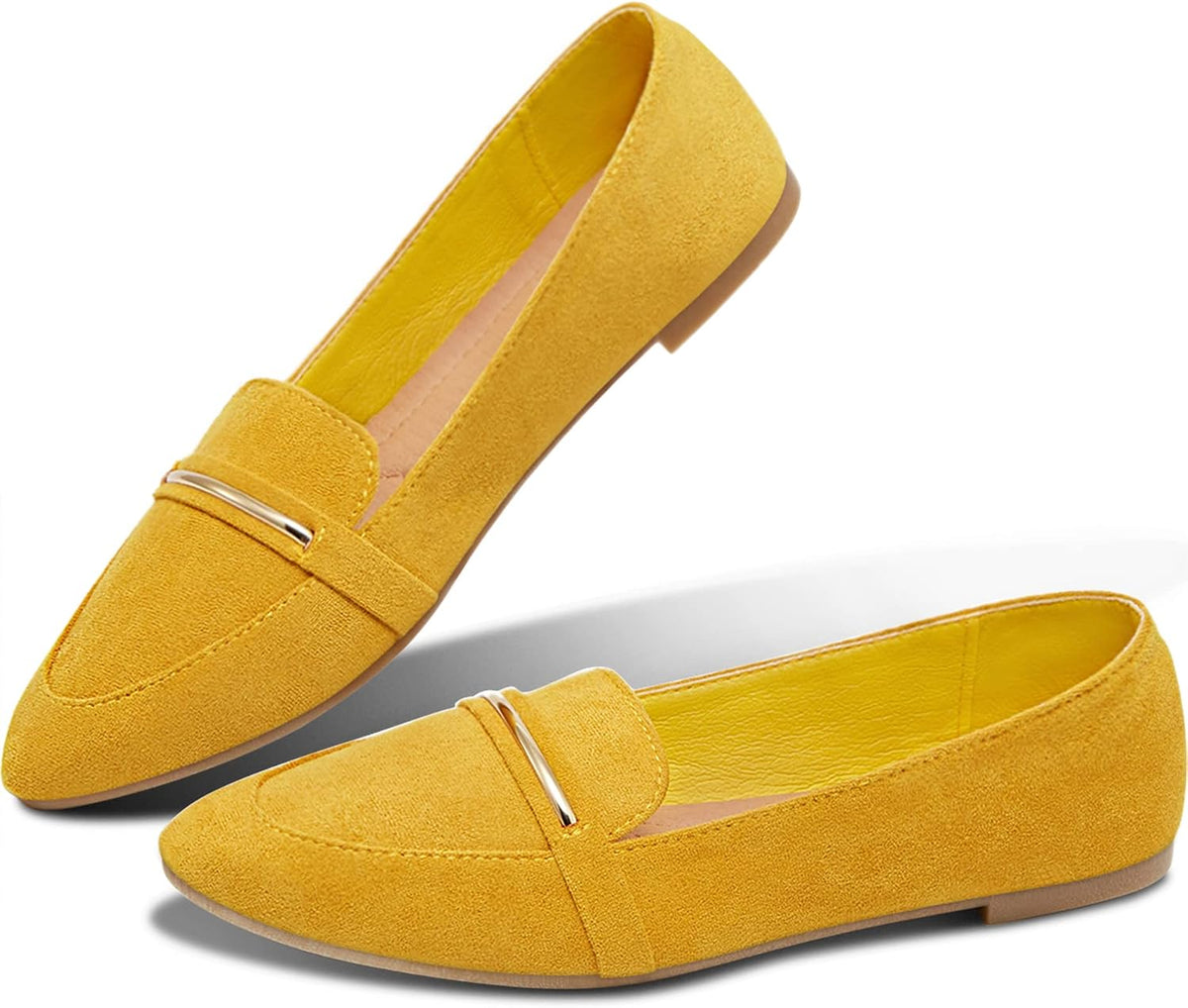 Women's Pointed Toe Penny Loafers - Faux Suede Flat Slip On Work Shoes for Office and Business Casual - 7