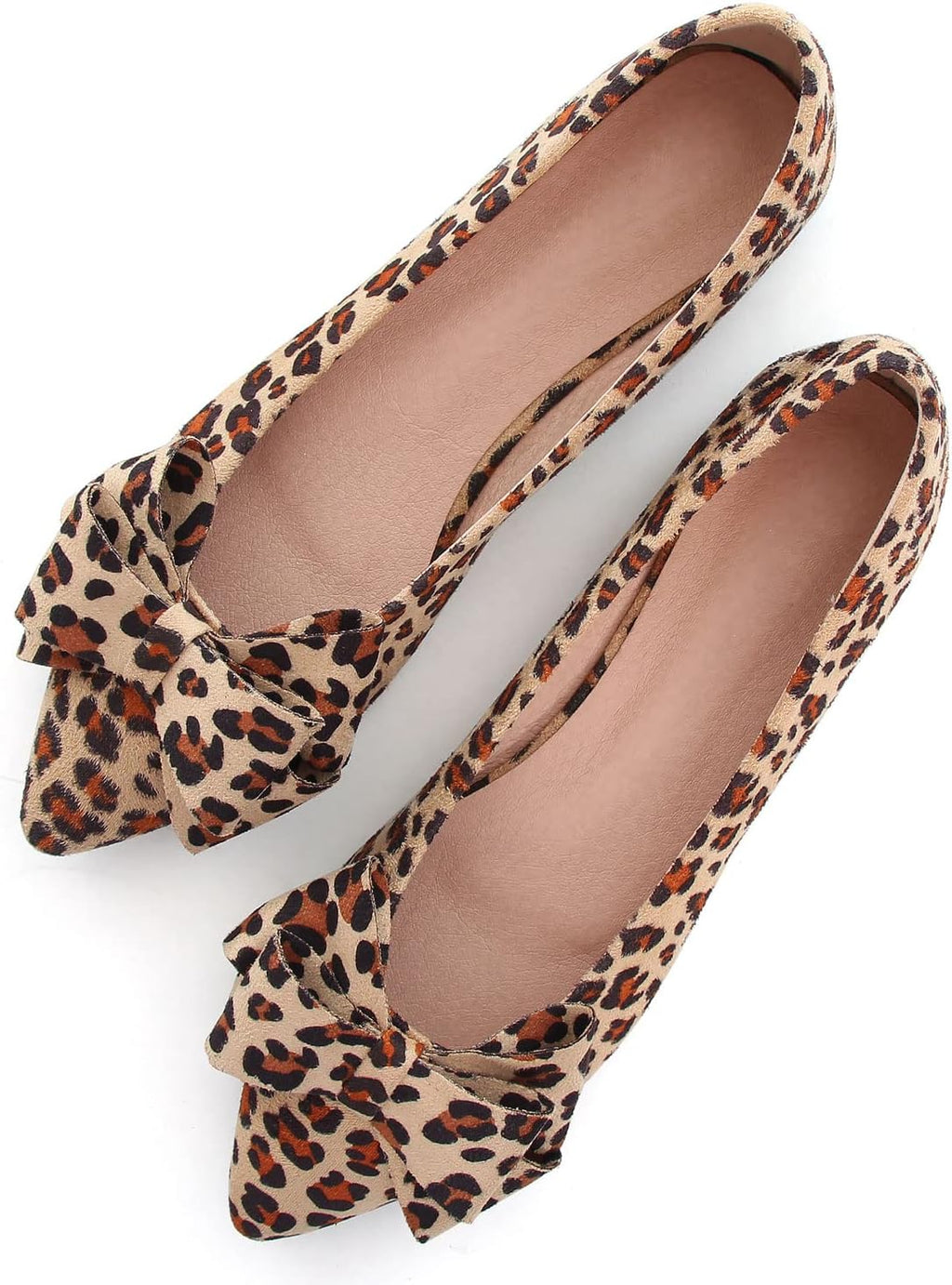 Women's Suede Bow Ballet Flats - Pointed Toe Slip On Moccasin Style Shoes for Work and Casual Wear - 10