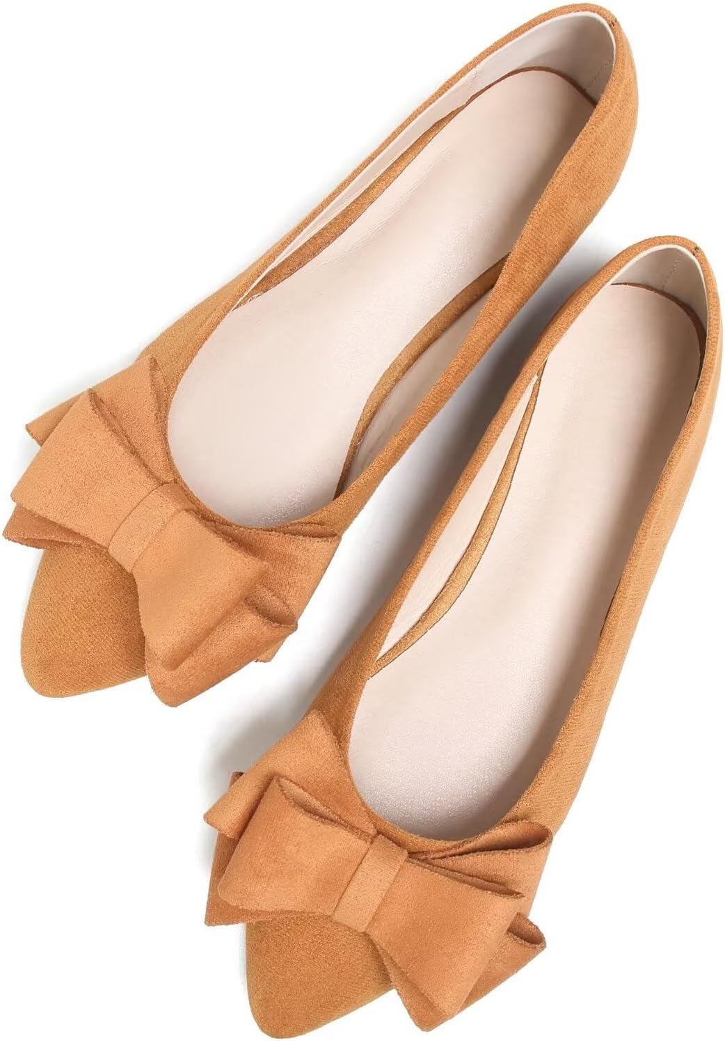 Women's Suede Bow Ballet Flats - Pointed Toe Slip On Moccasin Style Shoes for Work and Casual Wear - 6