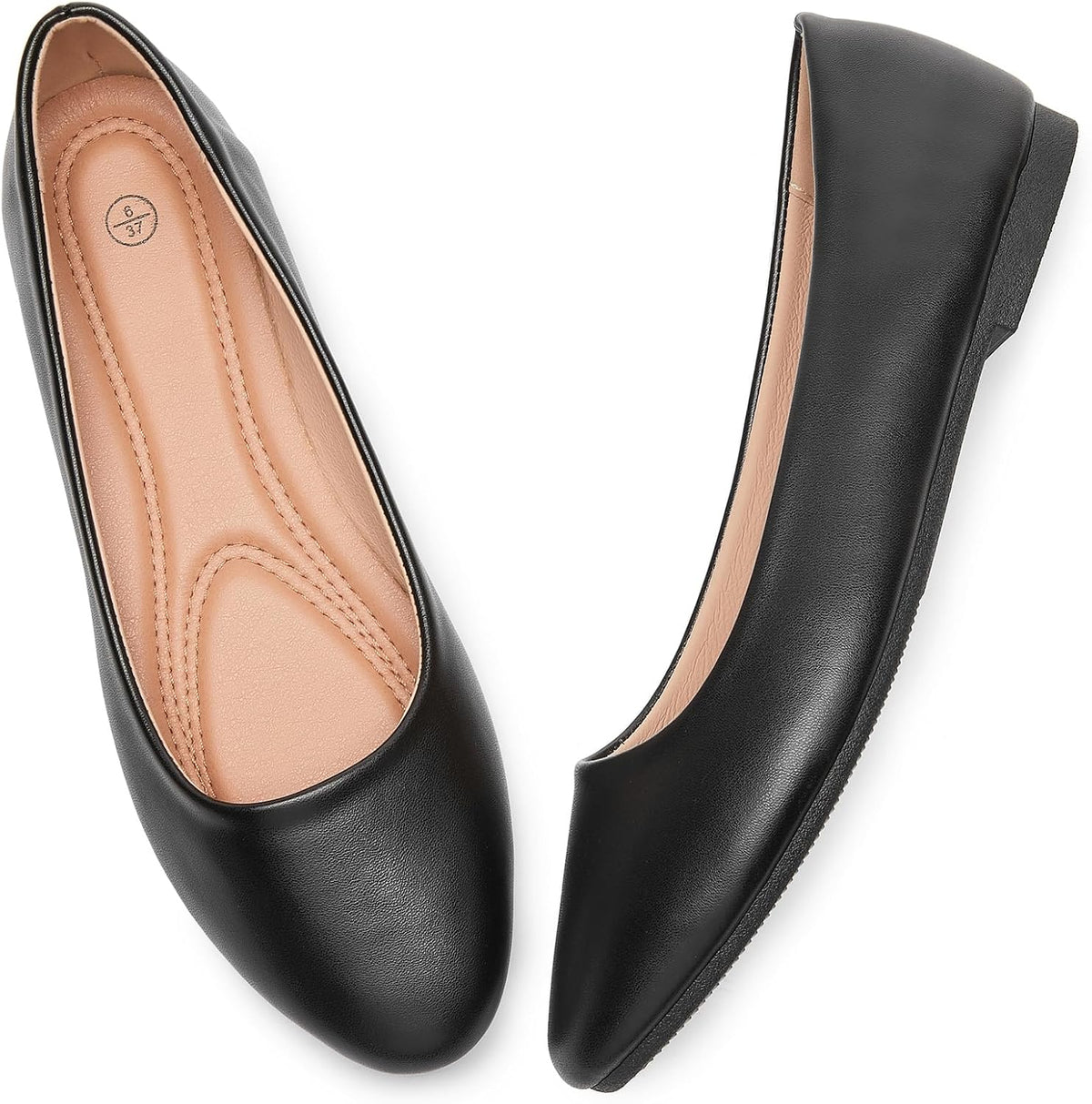 Women's Faux Leather Ballet Flats - Non Slip Low Heel Slip On Loafers for Teaching and Business Casual Days - 6