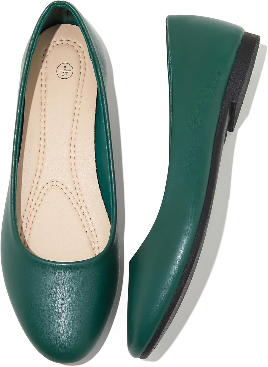 Women's Faux Leather Ballet Flats - Non Slip Low Heel Slip On Loafers for Teaching and Business Casual Days - 9