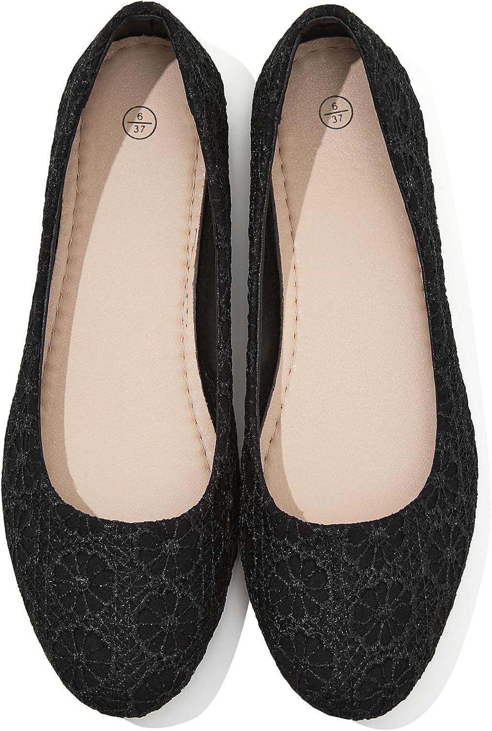Women's Lace Ballet Flats - Round Toe Foldable Slip On Shoes with Cushioned Insole for Weddings and Work - 6