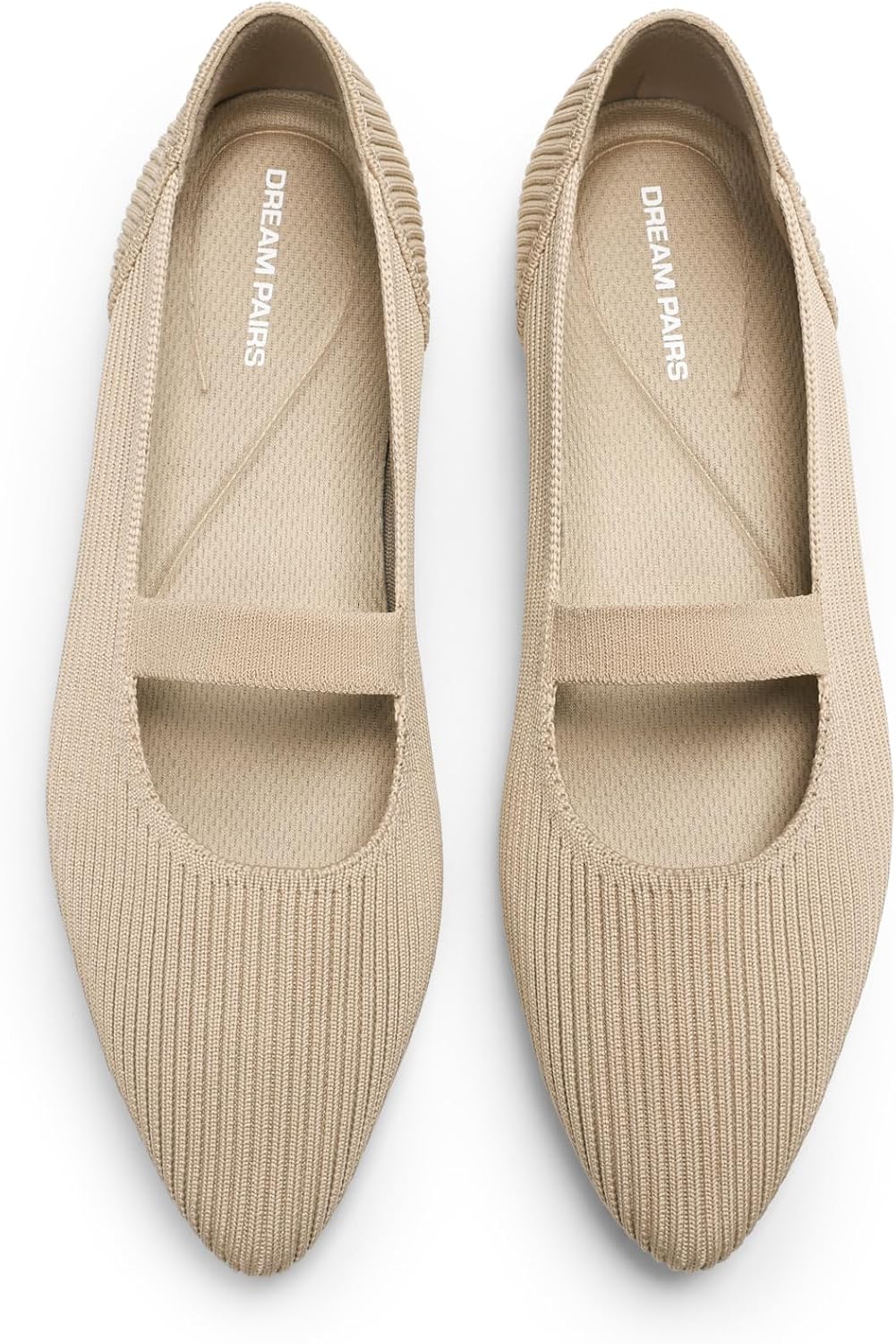 Women's Pointed Toe Mary Jane Flats - Machine Washable Knit Slip On Dress Shoes with Cushioned Insoles - 6