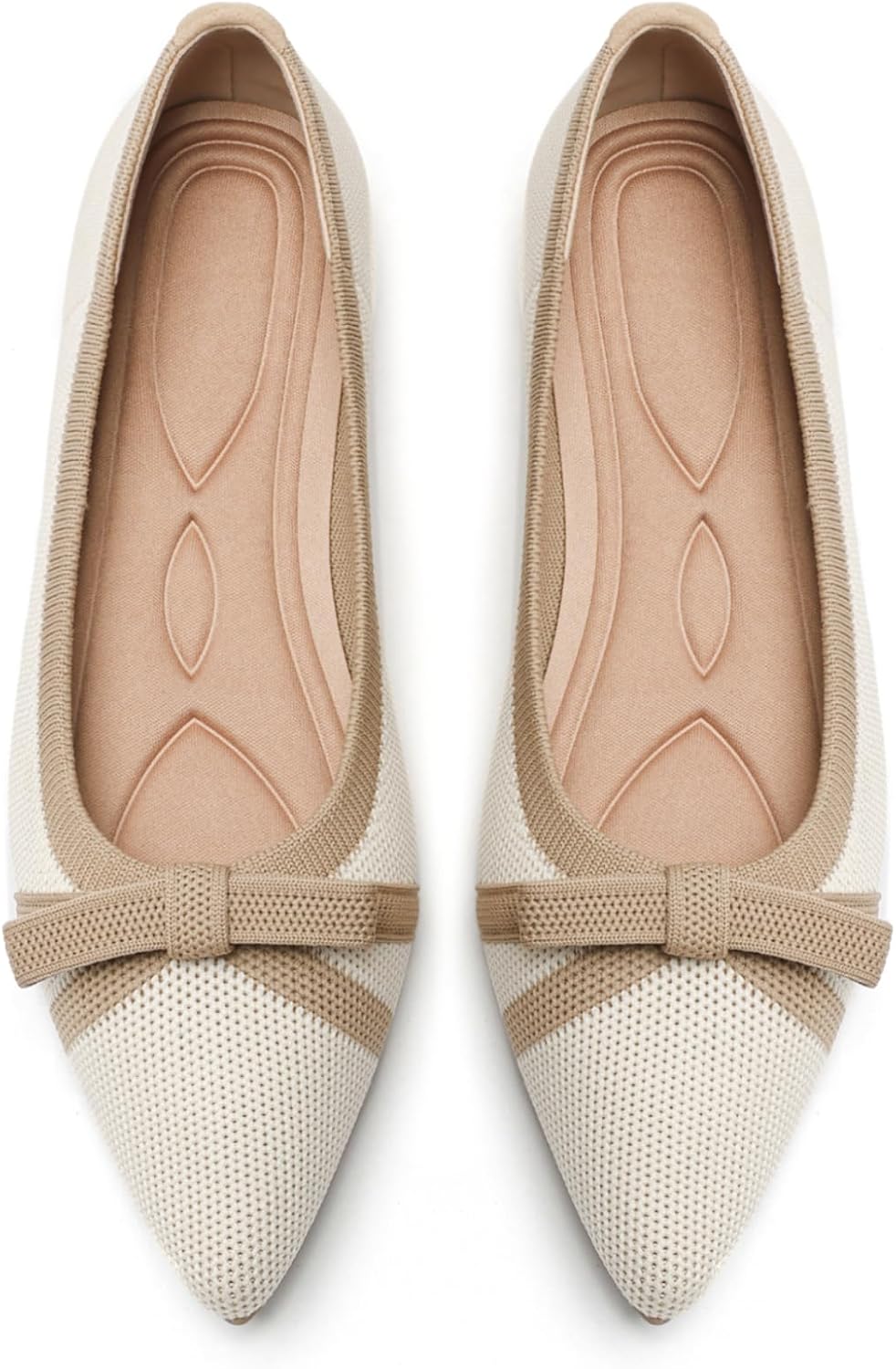 Women's Pointed Toe Knit Ballet Flats - Foldable Slip On Office Shoes with Built In Arch Support - 8