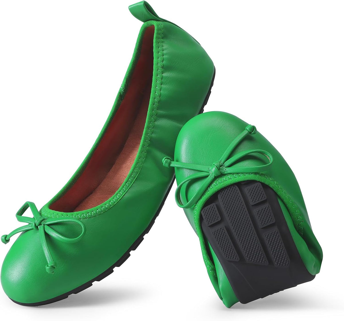 Women's Foldable Bowknot Ballet Flats - Lightweight Round Toe Slip On Dress Shoes for Travel and Long Days - 9