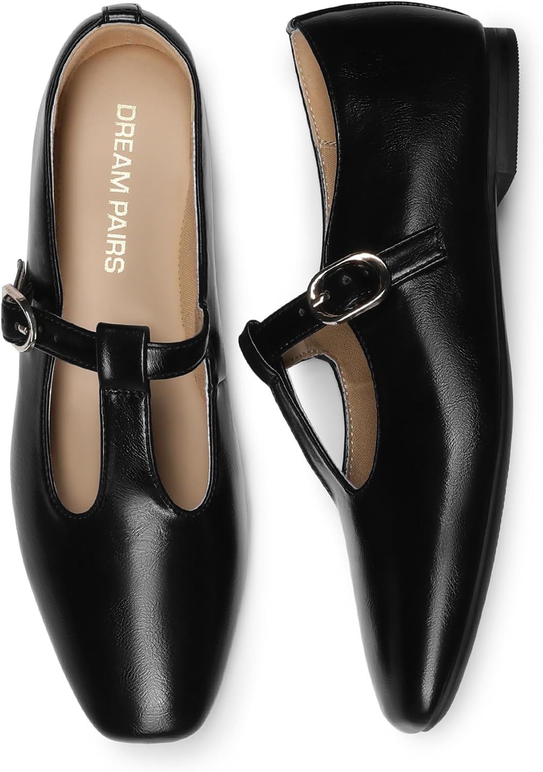 Women's T-Strap Mary Jane Flats - Adjustable Buckle Dress Shoes for Work, Parties and Evenings Out - 6