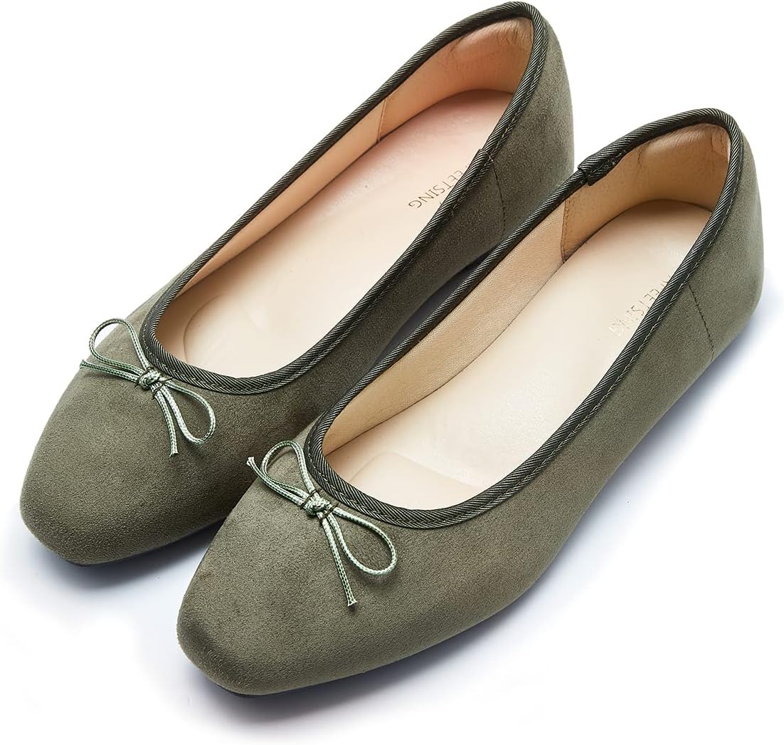 Women's Round Toe Ballet Flats with Bow - Dressy Slip On Shoes for Office, Weddings and Everyday Wear - 7