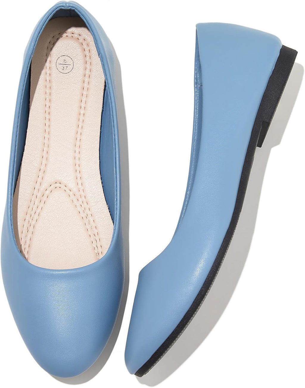 Women's Faux Leather Ballet Flats - Non Slip Low Heel Slip On Loafers for Teaching and Business Casual Days - 6