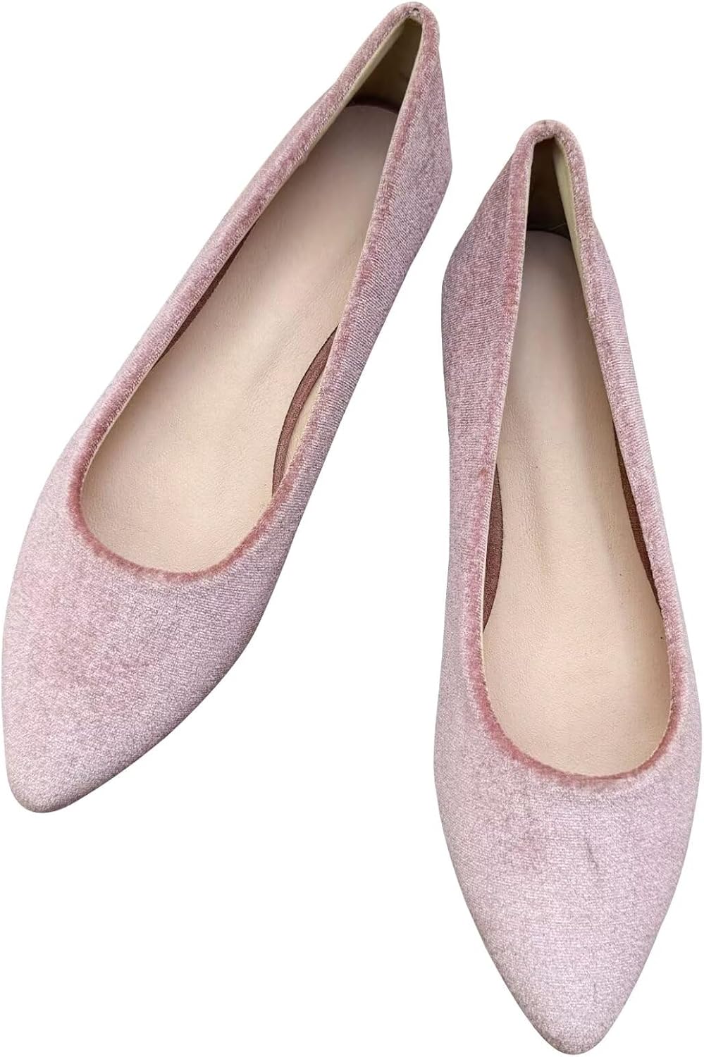 Women's Suede Pointed Toe Ballet Flats - Dressy Slip On Ballerina Walking Shoes for Office and Casual Wear - 6