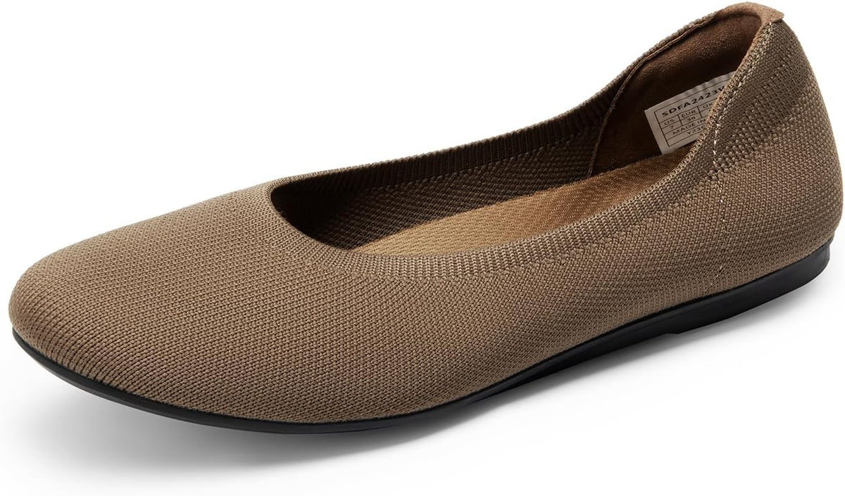 Women's Knit Ballet Flats - Round Toe Slip On Office Shoes, Flexible and Packable for Daily Walking and Travel - 6 Wide