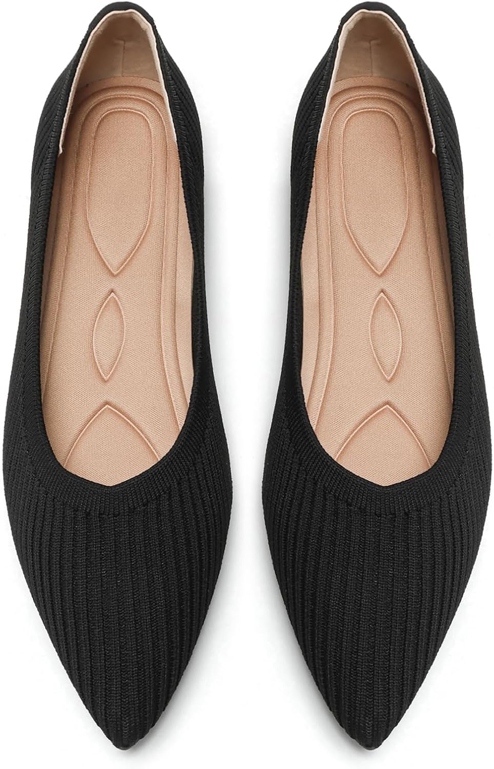 Women's Pointed Toe Knit Ballet Flats - Foldable Slip On Office Shoes with Built In Arch Support - 7