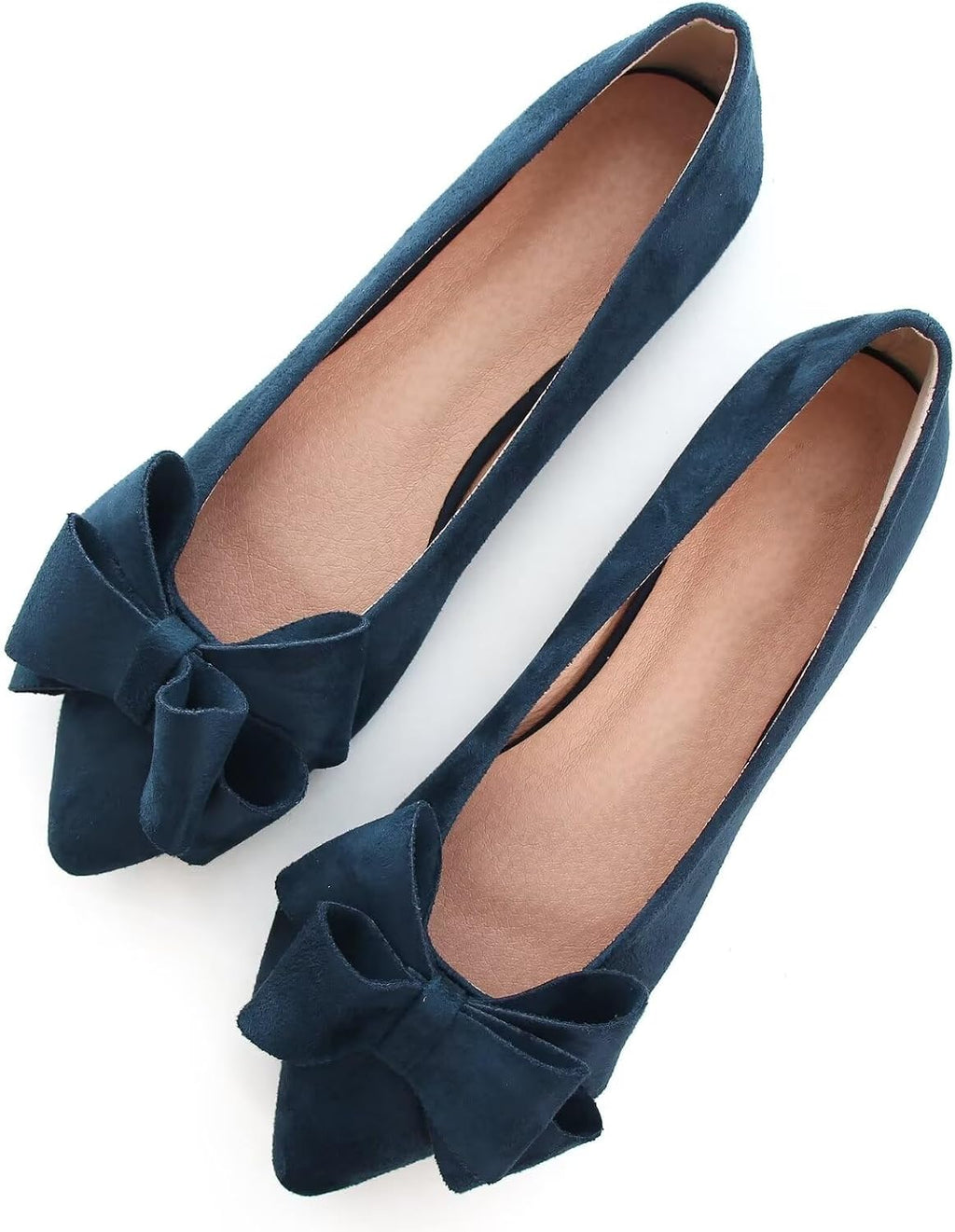 Women's Suede Bow Ballet Flats - Pointed Toe Slip On Moccasin Style Shoes for Work and Casual Wear - 6