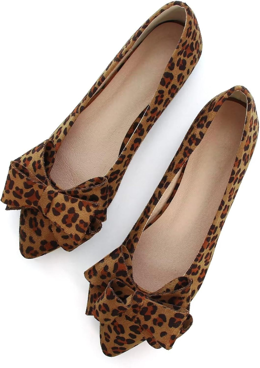 Women's Suede Bow Ballet Flats - Pointed Toe Slip On Moccasin Style Shoes for Work and Casual Wear - 7