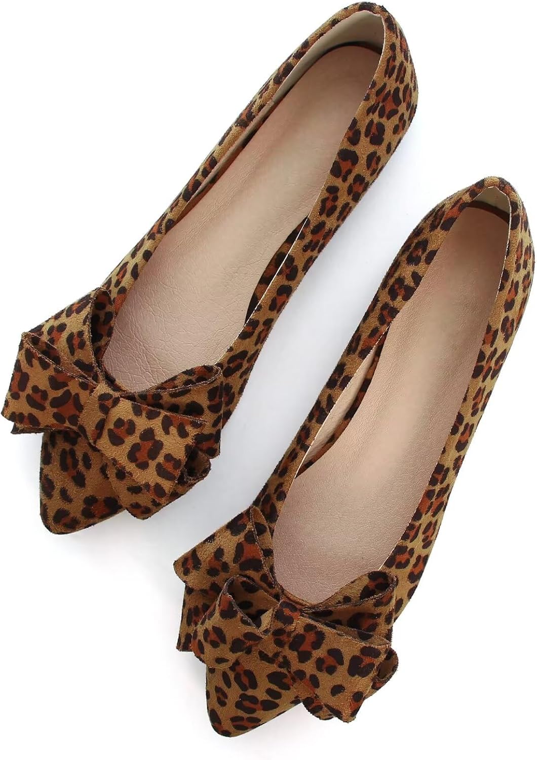 Women's Suede Bow Ballet Flats - Pointed Toe Slip On Moccasin Style Shoes for Work and Casual Wear - 7