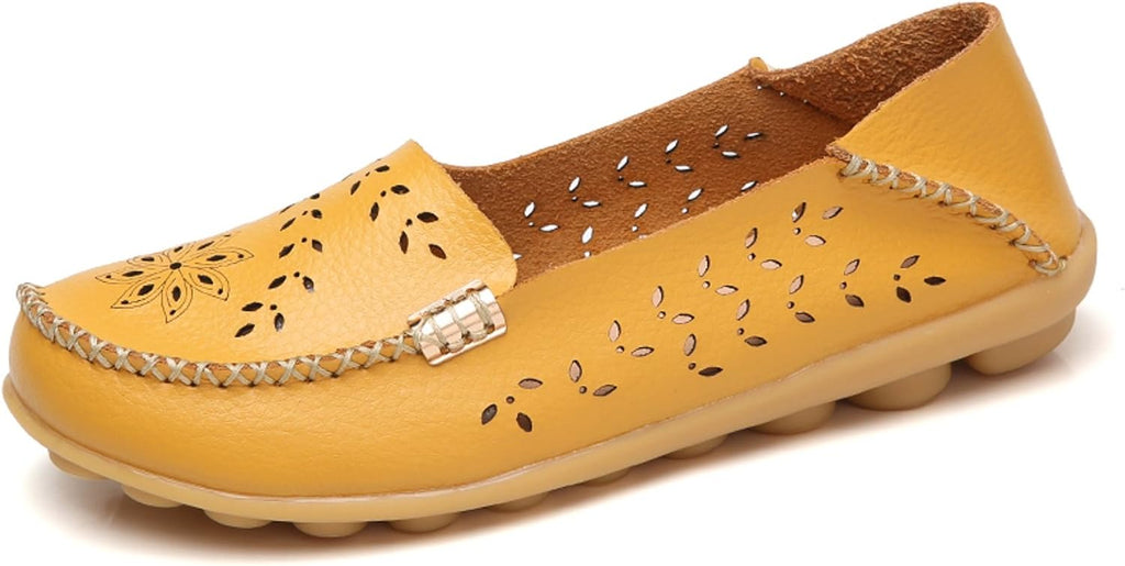 Women's Comfort Walking Loafers - Flat Slip On Casual Shoes with Cutout Detail for Everyday Wear - 6