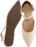 Women's Pointed Toe Ballet Flats with Adjustable Ankle Straps - Cushioned Slip On Shoes for Business Casual - 7