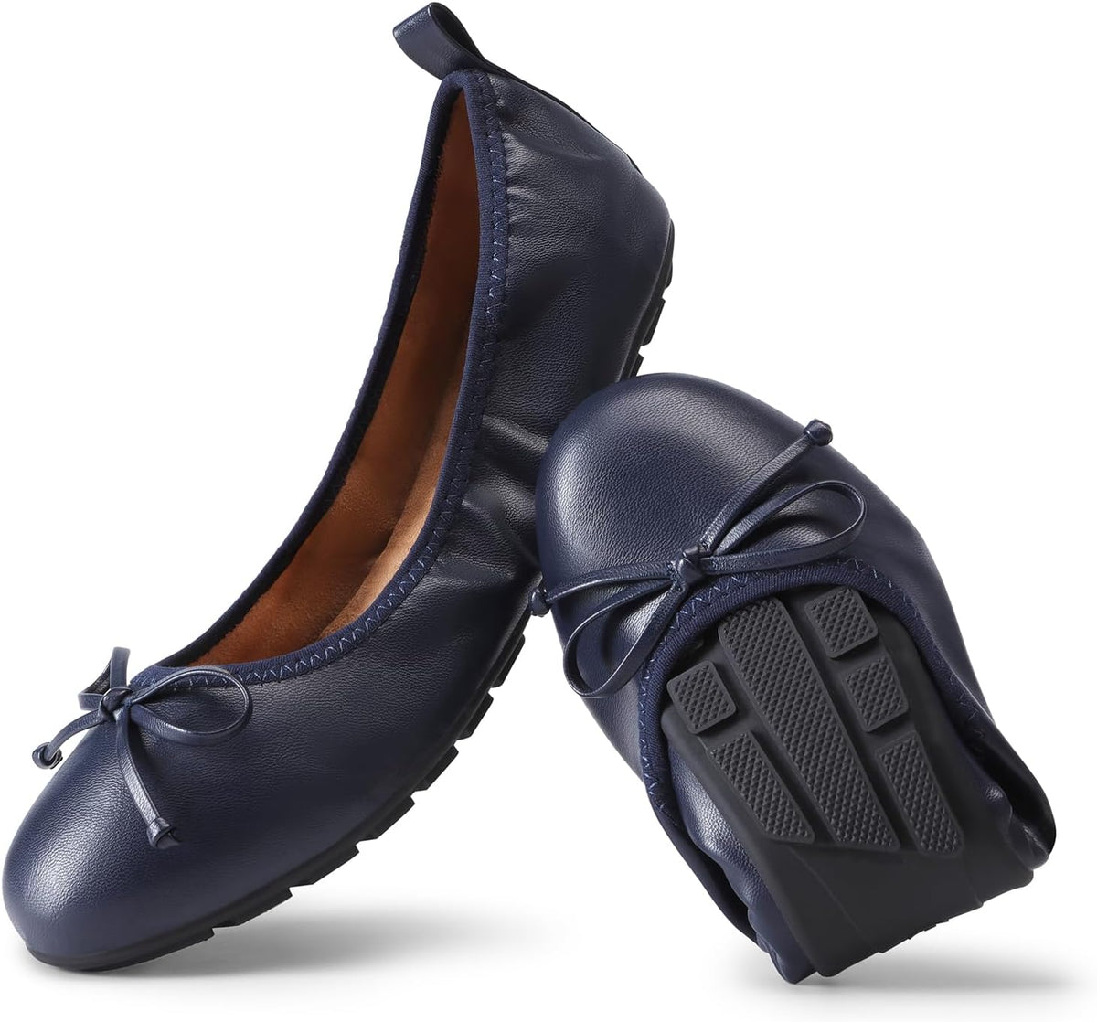 Women's Foldable Bowknot Ballet Flats - Lightweight Round Toe Slip On Dress Shoes for Travel and Long Days - 9