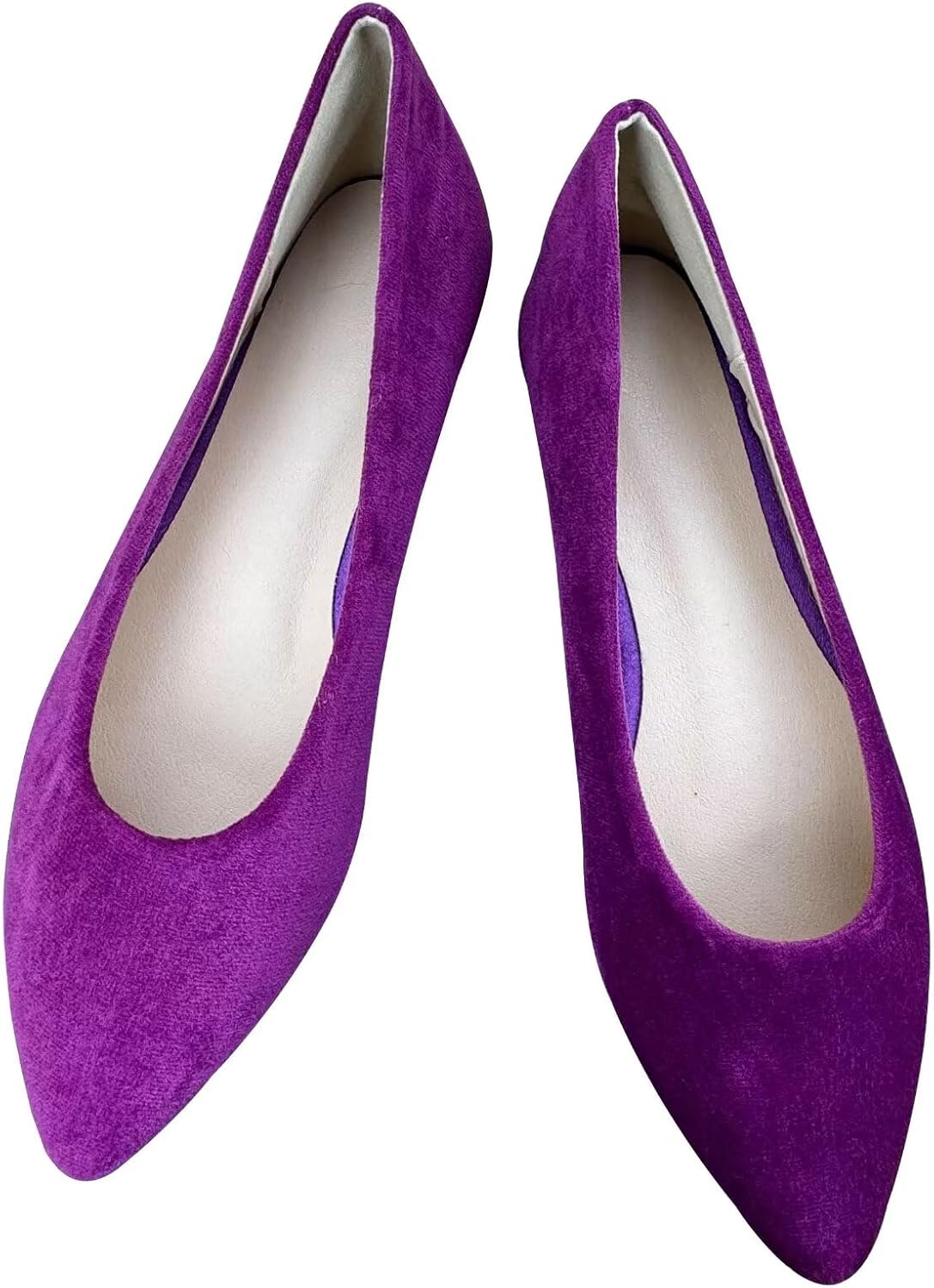 Women's Suede Pointed Toe Ballet Flats - Dressy Slip On Ballerina Walking Shoes for Office and Casual Wear - 10