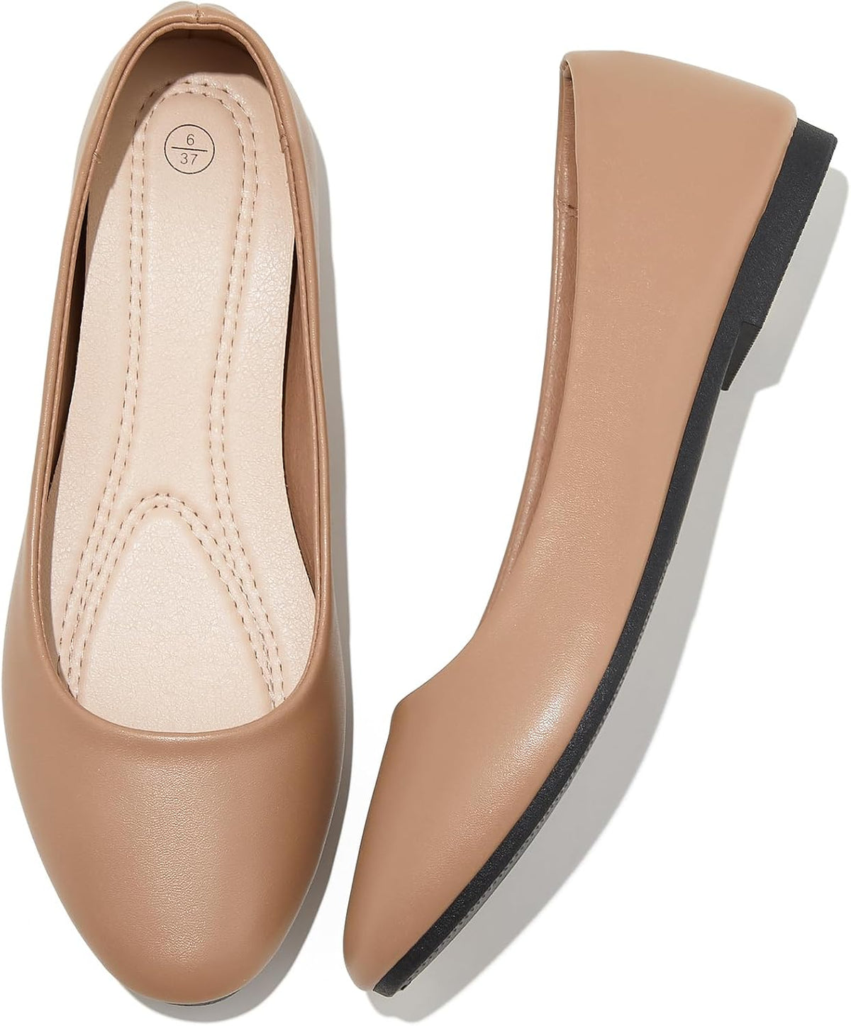 Women's Faux Leather Ballet Flats - Non Slip Low Heel Slip On Loafers for Teaching and Business Casual Days - 8