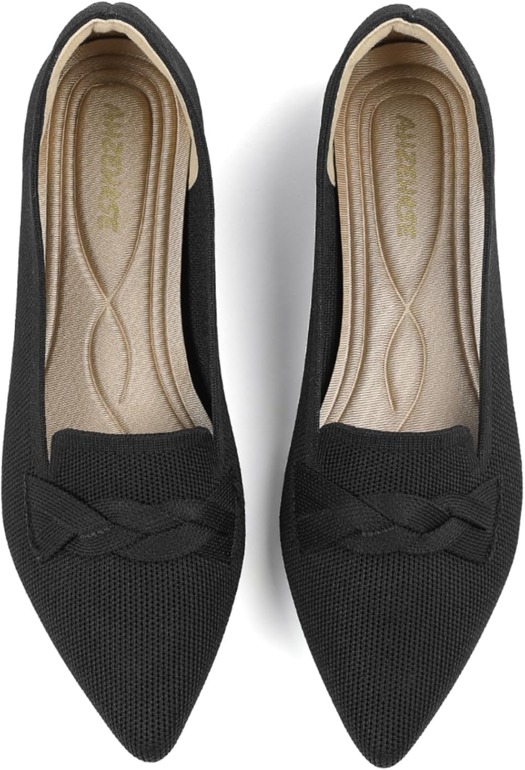 Women's Classic Pointed Toe Ballet Flats - Knit Dressy Bow Slip On Shoes for Office and Everyday Wear - 7