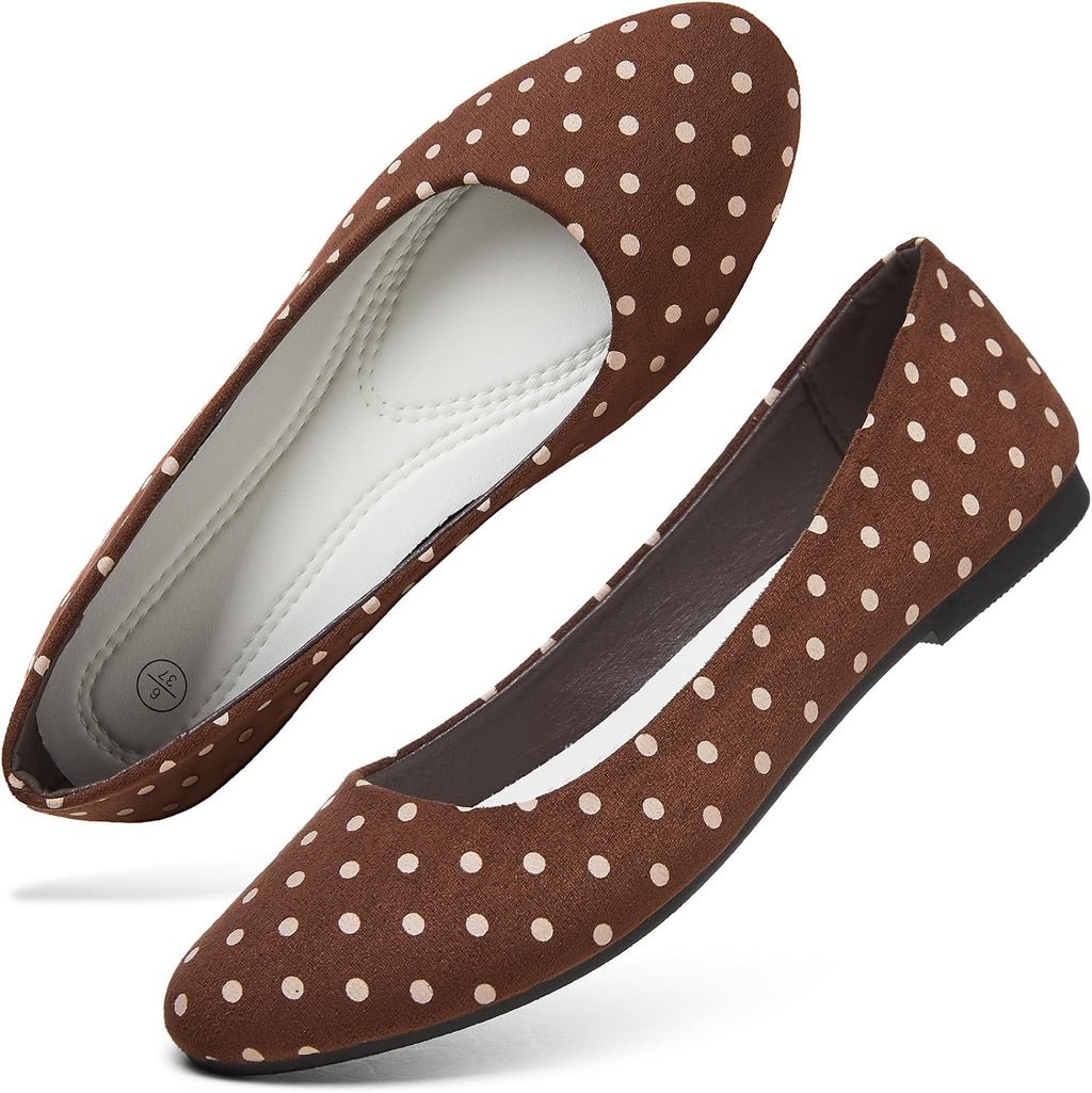 Women's Faux Leather Ballet Flats - Slip On Round Toe Dress Shoes for Office Days and Weekend Errands - 7